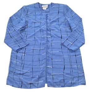 VTG‎ Leslie Belle Womens 14 Blue Plaid Sheer Button Front Duster Cardigan Top